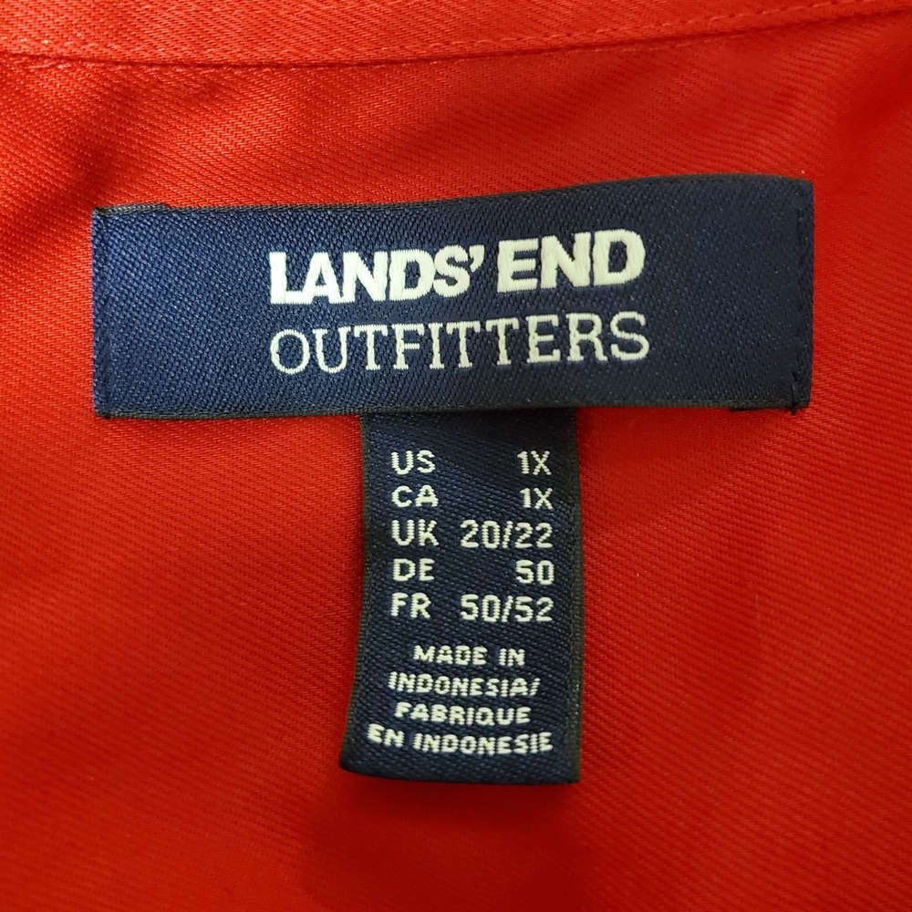 Lands End Womens Short Sleeve Button Front Shirt Size 1X Red Cotton Lightweight - Picture 3 of 11